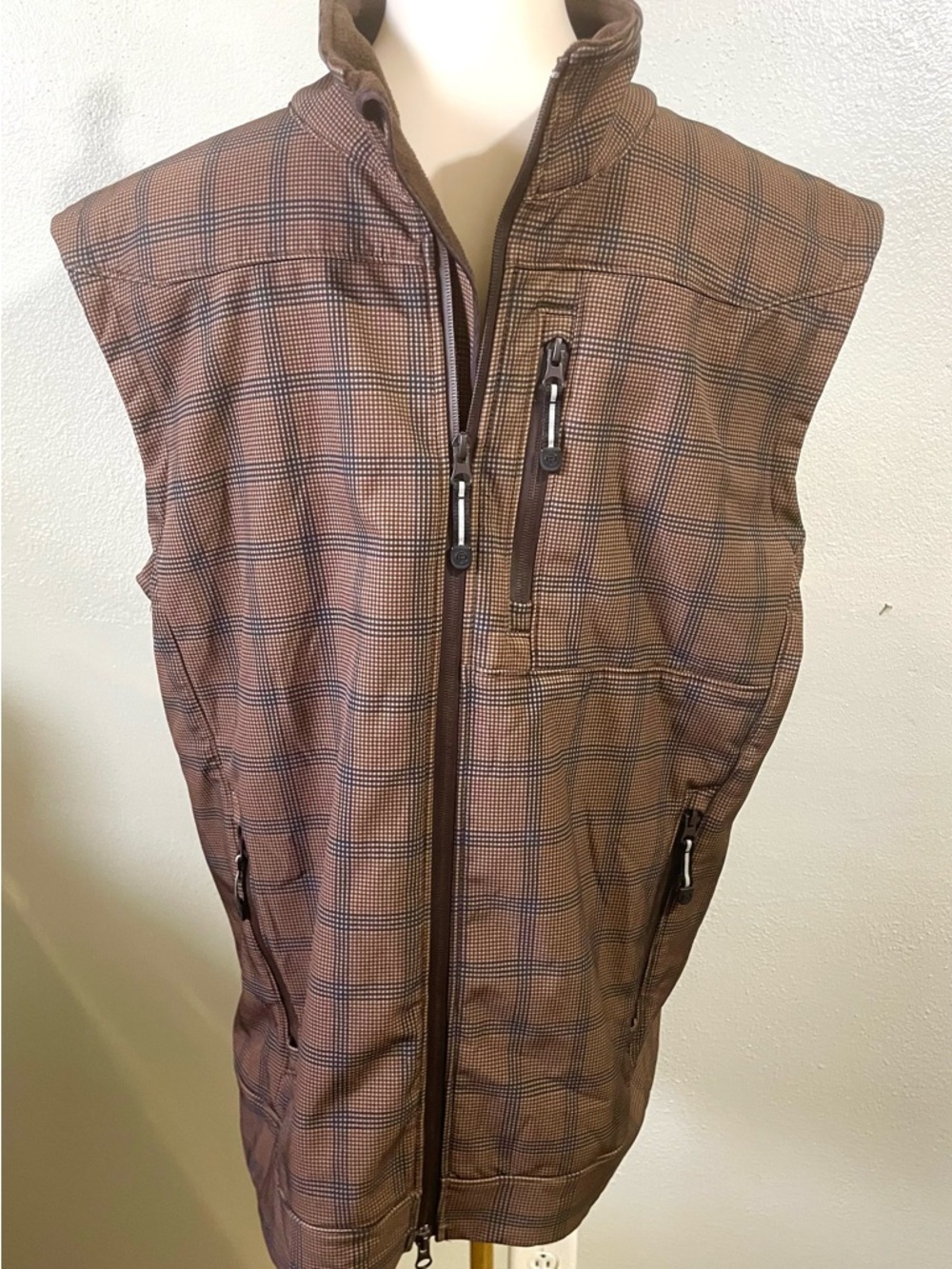 Roper Western Quilted Vest XL Brown Plaid Zip Front Ranch Equestrian Style Layer